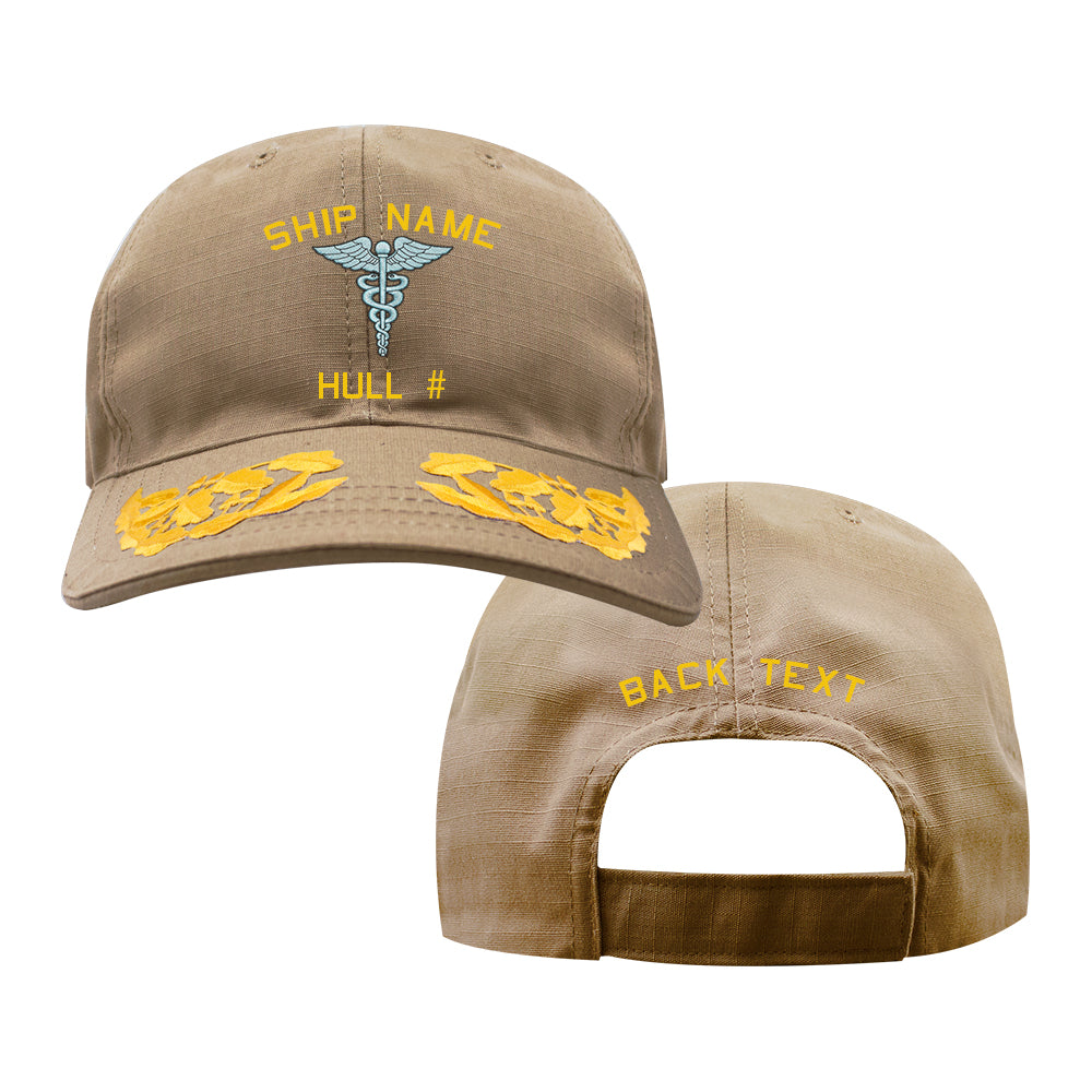 U.S. Navy Custom Ship Cap - Coyote - Admiral Scrambled Eggs -Navy Rating Badge Hospital Corpsman HM Hats and Caps