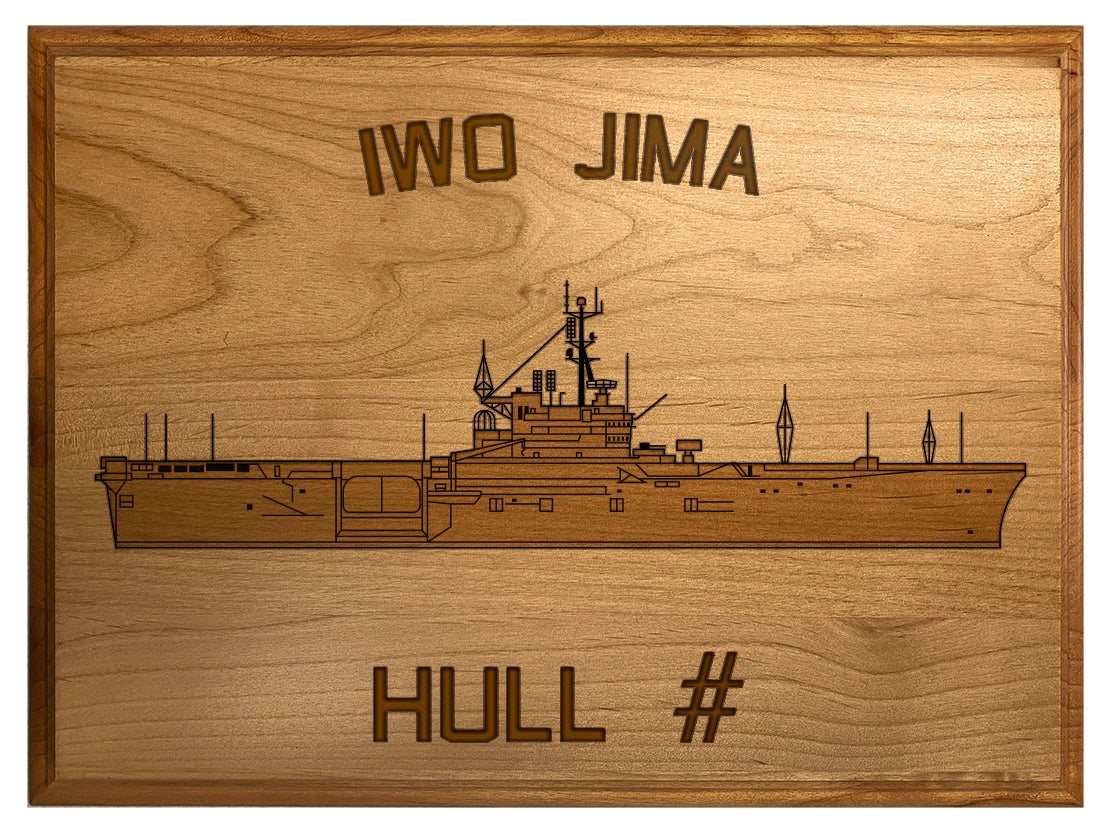 U.S. Navy Custom Ship 3D Laser Engraved Plaque Shadow Boxes, Display Cases, and Presentation Cases np.Iwo.Jima