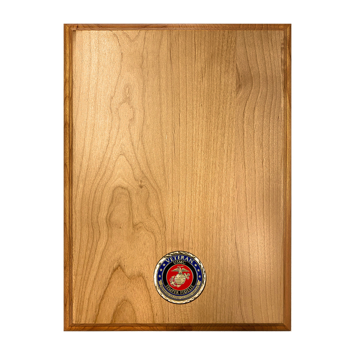 Custom Laser Engraved Alder Plaque with Marine Corps Coin and Ribbon Rack Inlay