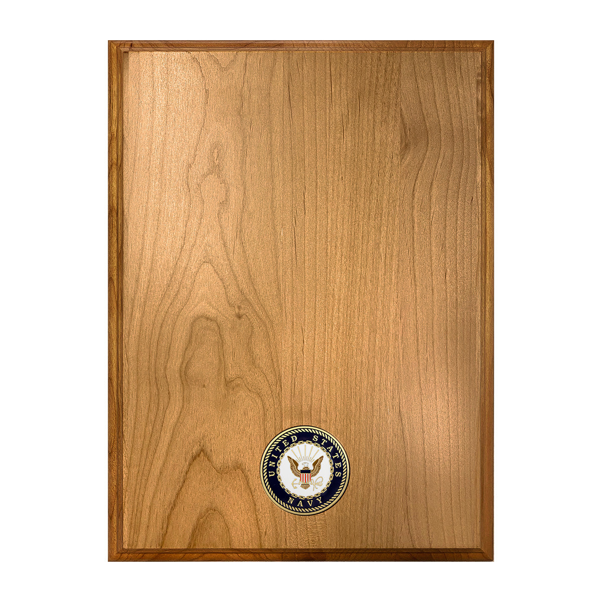 Custom Laser Engraved Alder Plaque with Navy Coin and Ribbon Rack Inlay