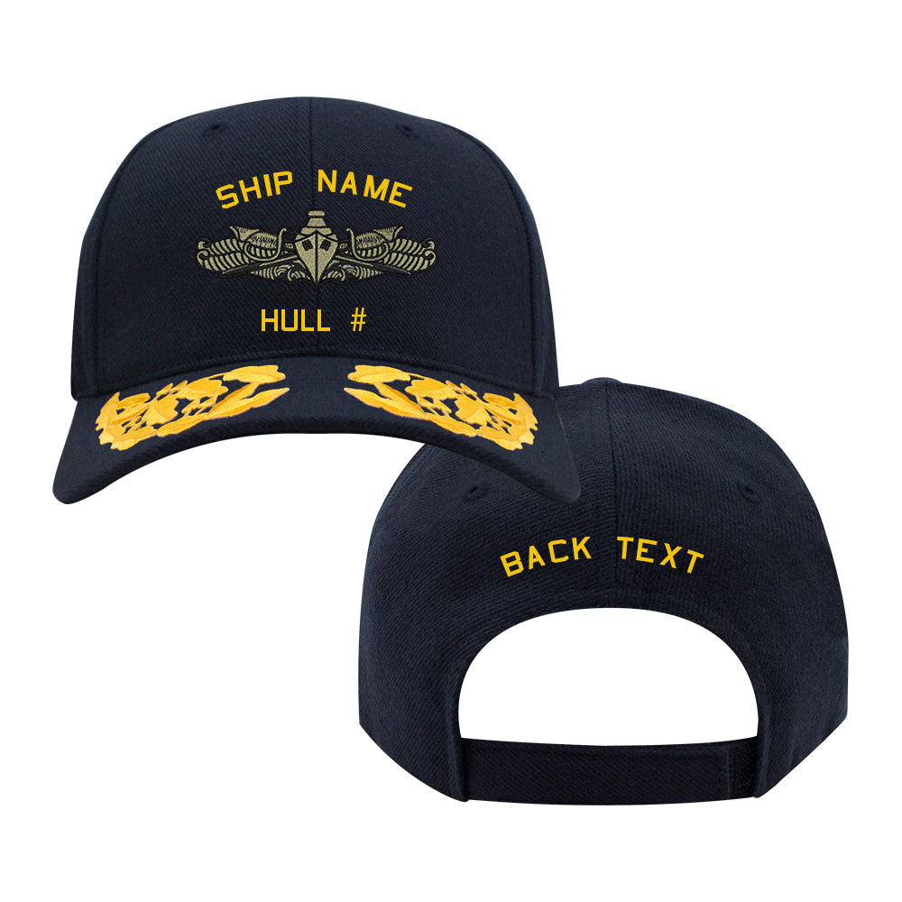 U.S. Navy Custom Ship Cap - Admiral Scrambled Eggs -Navy Officer Surface Warfare Insignia Hats and Caps