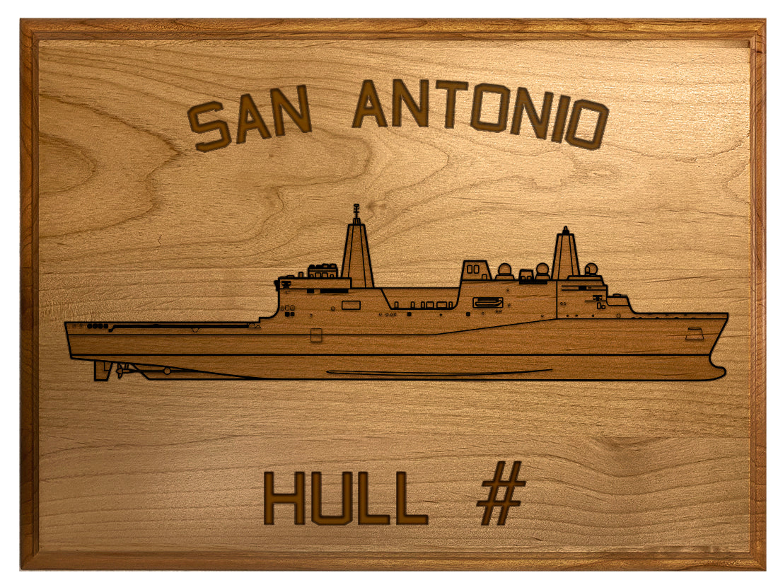 U.S. Navy Custom Ship 3D Laser Engraved Plaque Shadow Boxes, Display Cases, and Presentation Cases np.San.Antonio