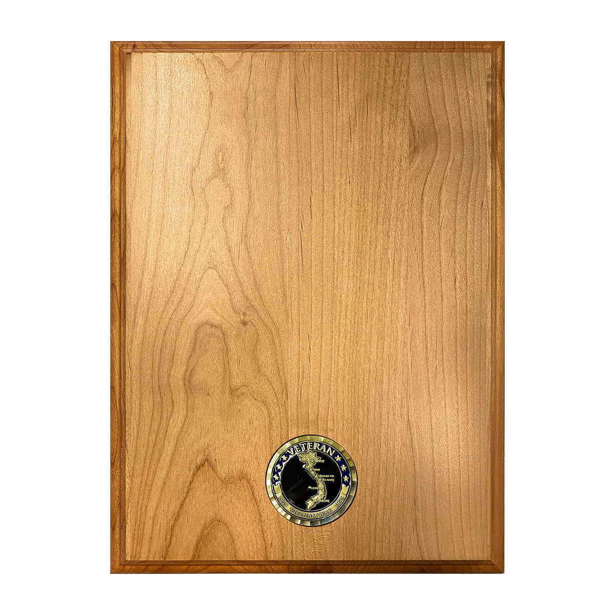 Custom Laser Engraved Alder Plaque with Vietnam Coin and Ribbon Rack Inlay