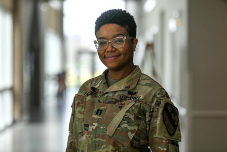 An Army officer displays proper uniform wear.