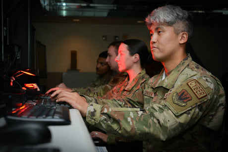 An airman performs cyber duties for the Air Force.