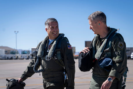 Pilots leave their aircraft after a flight.