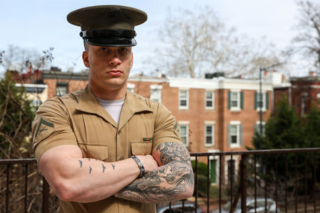 A Marine stands outside the Marine Barracks in Washington, D.C. 