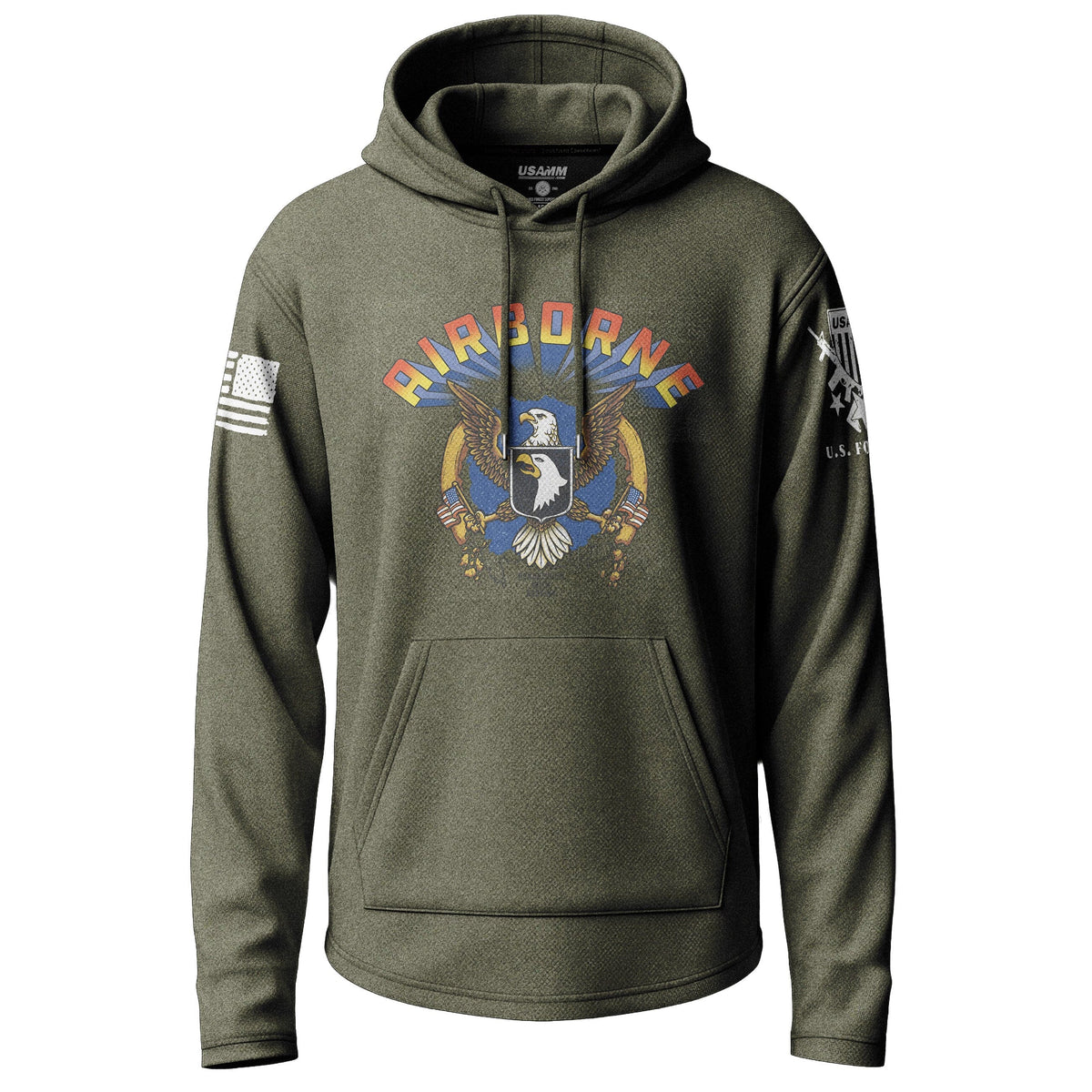 101st Airborne Eagle and Flags Lightweight Hoodie Lightweight Hoodie 90141-S-MG-THIN