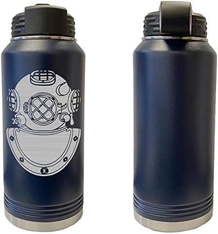 Laser Engraved Vacuum Sealed Water Bottles 32oz - Navy Badges Water Bottles 