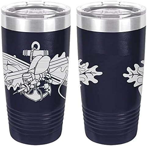 Navy Seabee Combat Warfare SPC Badge Laser Engraved 20oz Tumbler Mugs LET.0049.N