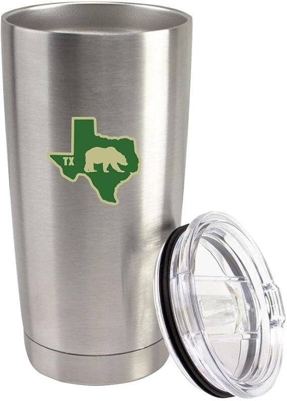 Classic I Bear Texas Green & Gold State 20 oz Vacuum Sealed 18/8 Stainless Steel Tumbler Mugs 