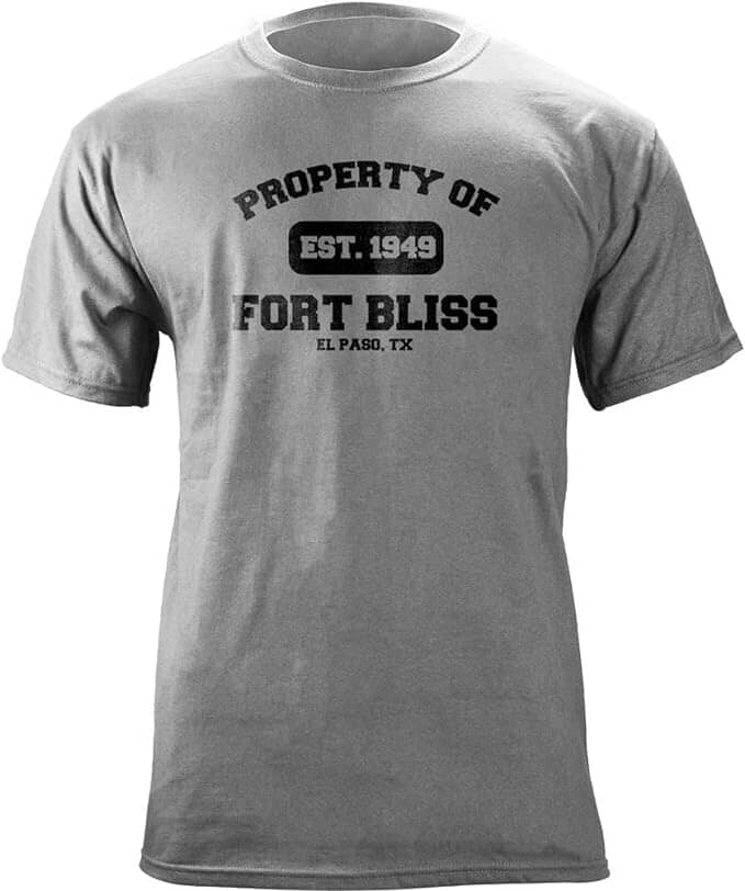 Classic College Shirt Property of Fort Bliss Veteran PT T-Shirt Shirts 14.746