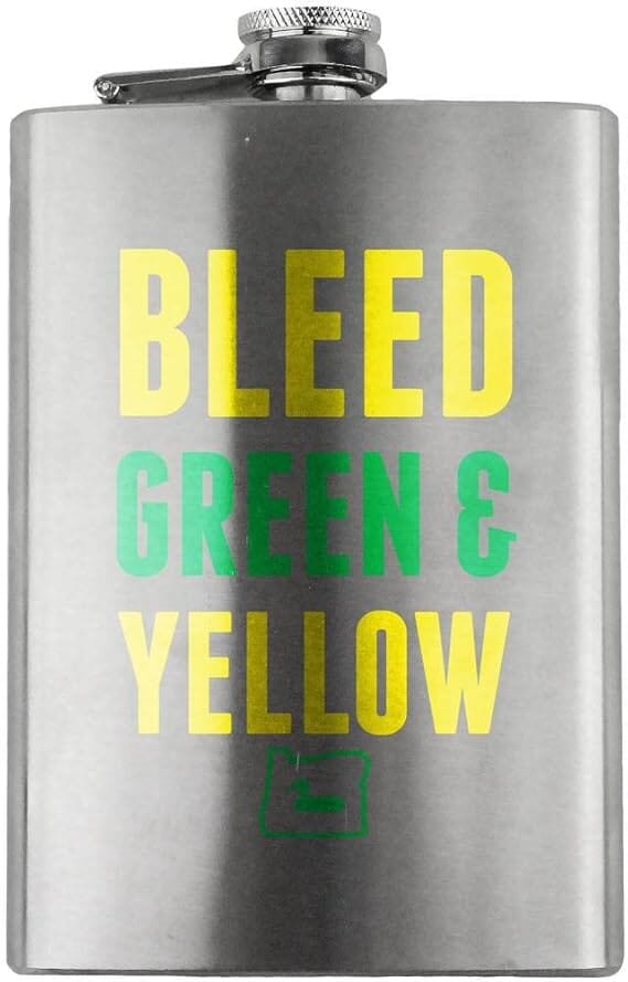 Bleed Green and Yellow I Duck Oregon 8oz. Flask flask 