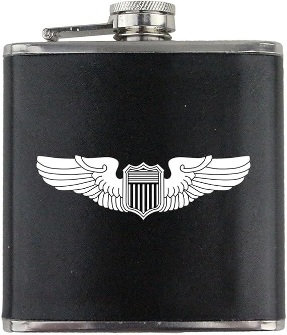 Pilot Badge Air Force Veteran Leather Wrapped 6oz. Flask Flasks 