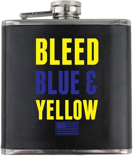 Bleed Blue and Yellow Air Force Veteran Stainless Steel Leather Wrapped 6oz. Flask Flasks 