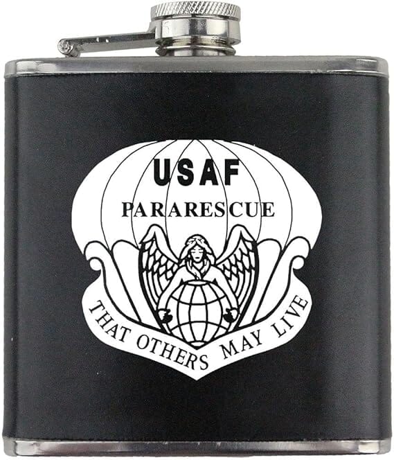 Pararescue Badge Air Force Veteran Leather Wrapped 6oz. Flask Flasks 
