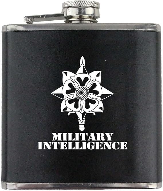 Army Military Intelligence Branch Military Stainless Steel Leather Wrapped 6oz. Flask Flasks 