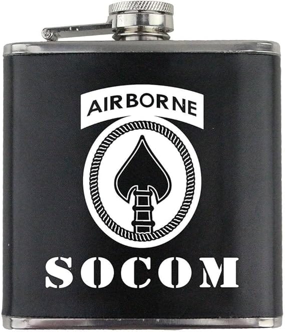 Army SOCOM Subdued Stainless Steel Leather Wrapped 6oz. Flask Flasks 