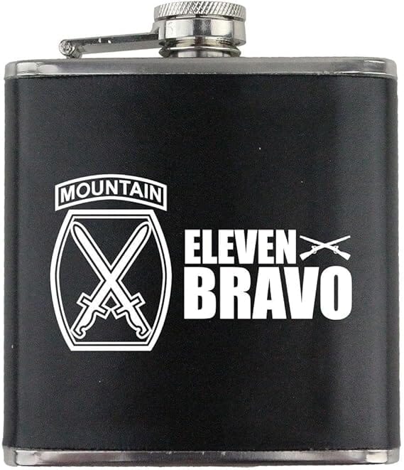 Army 10th Mountain Division 11 Bravo Veteran Leather Wrapped 6oz. Flask Flasks 
