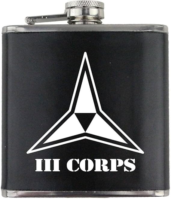 Army III Corps Subdued Stainless Steel Leather Wrapped 6oz. Flask Flasks 