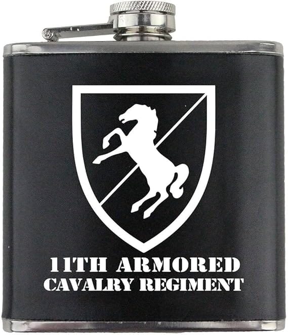 Army 11th Armored Cavalry Regiment Subdued Stainless Steel Leather Wrapped 6oz. Flask Flasks 