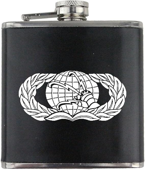 Communications Badge Air Force Veteran Leather Wrapped 6oz. Flask Flasks 