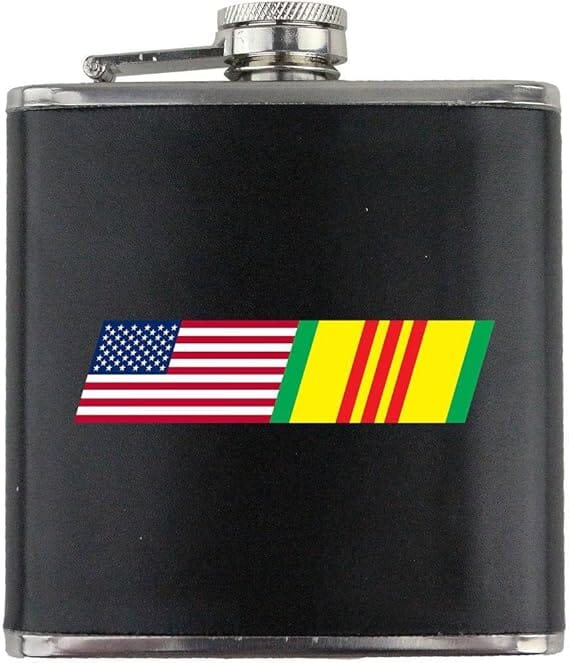 Vintage American Flag Vietnam Veteran Blend Stainless Steel Leather Wrapped 6oz. Flask Flasks 