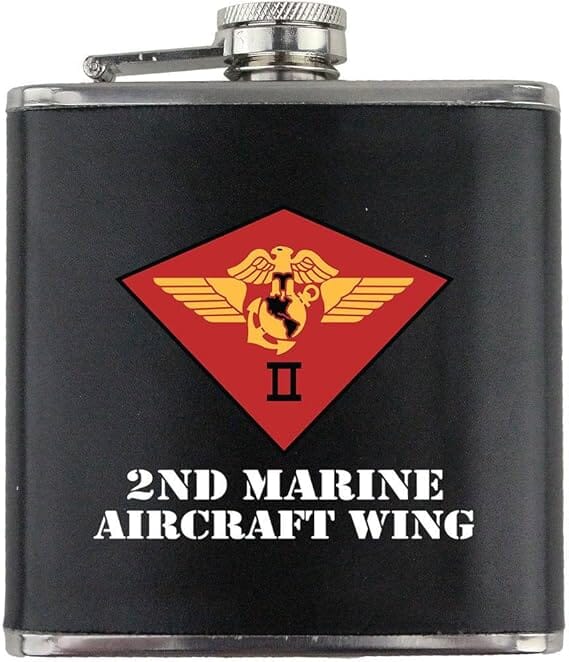 2nd Marine Aircraft Wing Full Color Stainless Steel Leather Wrapped 6oz. Flask Flasks 