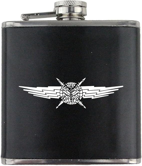 Cyber Operator Badge Air Force Veteran Leather Wrapped 6oz. Flask Flasks 