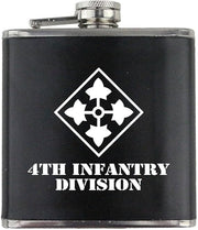 Army 4th Infantry Division Subdued Stainless Steel Leather Wrapped 6oz. Flask Flasks 