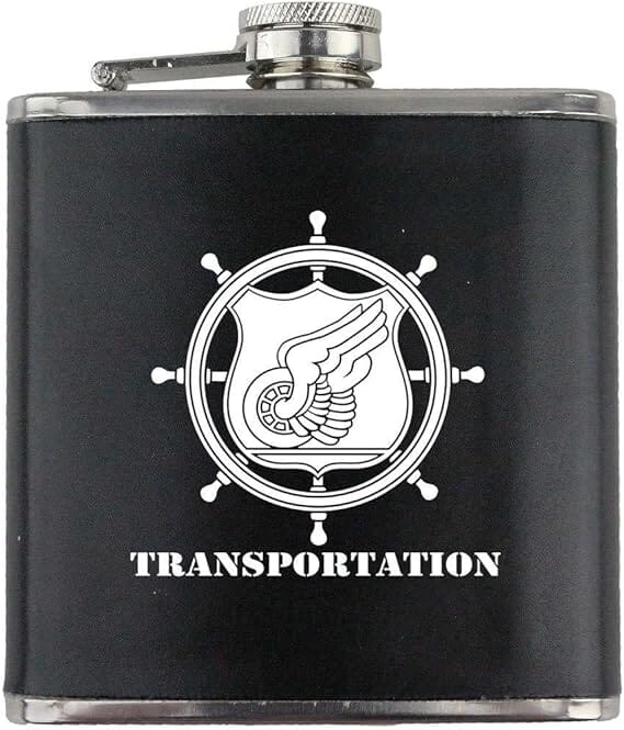 Army Transportation Branch Military Stainless Steel Leather Wrapped 6oz. Flask Flasks 