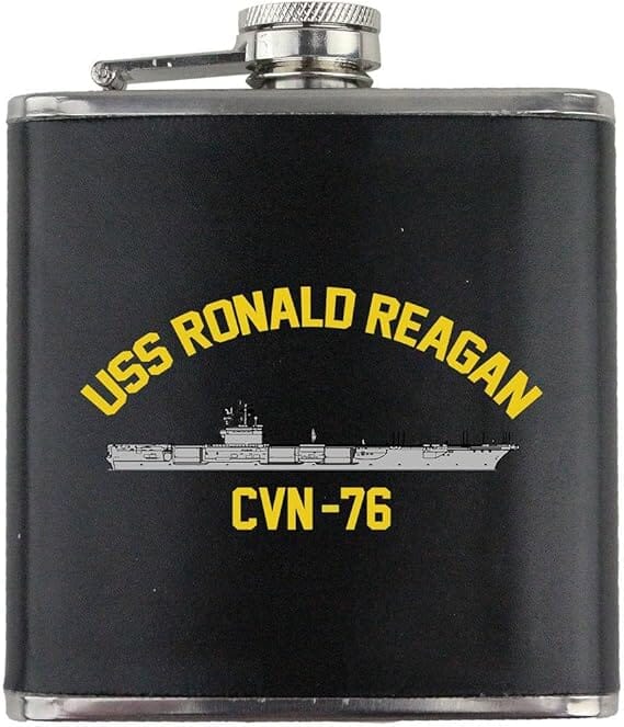 Navy Carrier Ronald Reagan CVN 76 Leather Wrapped 6oz. Flask Flasks 