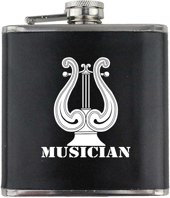 Army Musician Branch Military Stainless Steel Leather Wrapped 6oz. Flask Flasks 