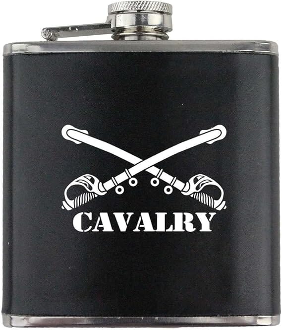 Army Cavalry Branch Military Stainless Steel Leather Wrapped 6oz. Flask Flasks 