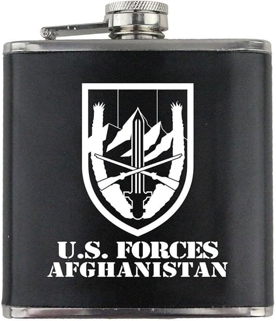 Army U.S. Forces Afghanistan Subdued Stainless Steel Leather Wrapped 6oz. Flask Flasks 