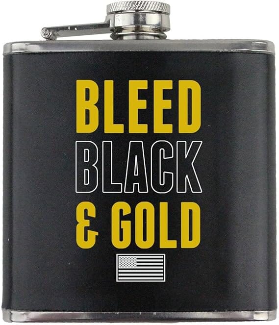 Bleed Black and Gold Army Veteran Stainless Steel Leather Wrapped 6oz. Flask Flasks 