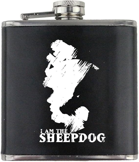 Original I Am the Sheepdog Veteran Military Stainless Steel Leather Wrapped 6oz. Flask Flasks 