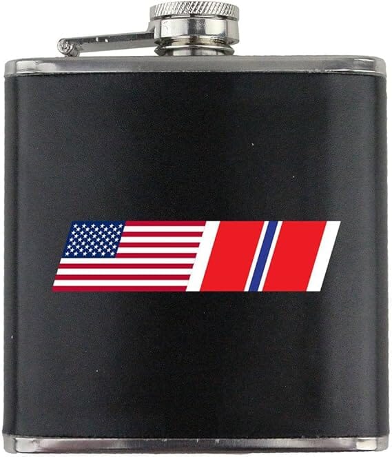 Vintage American Flag Bronze Star Blend Veteran Stainless Steel Leather Wrapped 6oz. Flask Flasks 
