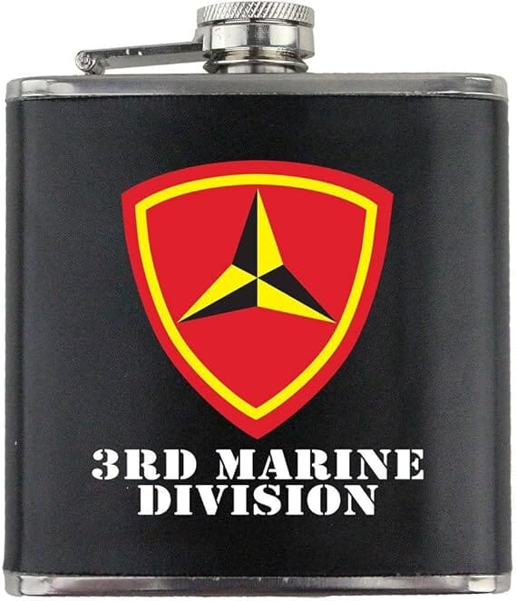 3rd Marine Division Full Color Stainless Steel Leather Wrapped 6oz. Flask Flasks 