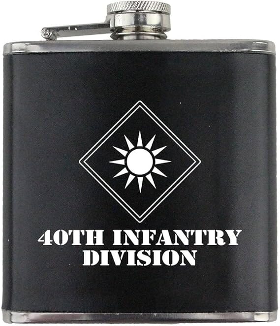 Army 40th Infantry Division Subdued Stainless Steel Leather Wrapped 6oz. Flask Flasks 