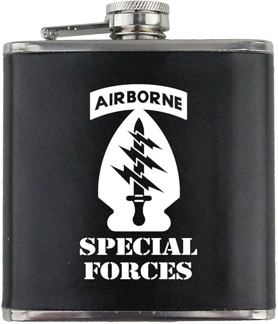 Army Special Forces Subdued Stainless Steel Leather Wrapped 6oz. Flask Flasks 