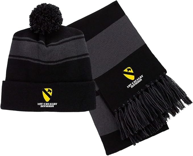 1st Cavalry Division Embroidered Scarf & Pom Beanie Hats and Caps set.0023