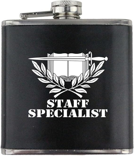 Army Staff Specialist Branch Military Stainless Steel Leather Wrapped 6oz. Flask Flasks 
