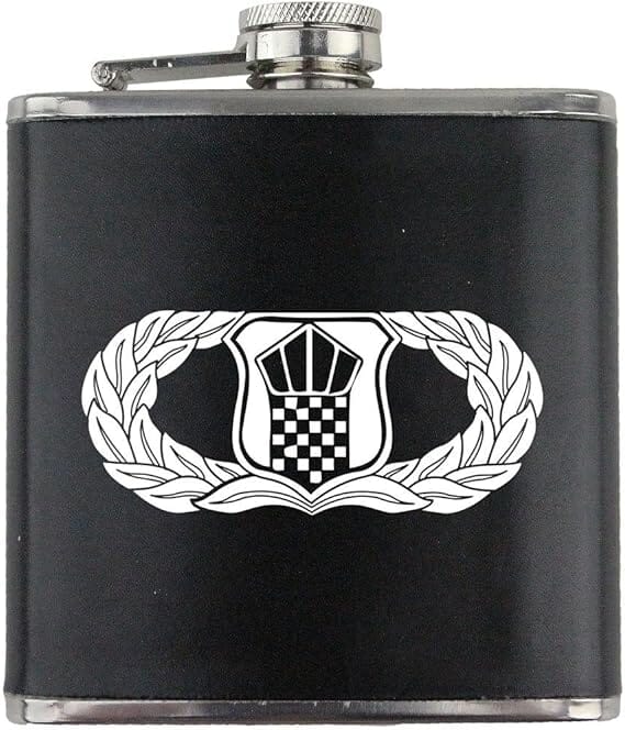 Traffic Control Badge Air Force Veteran Leather Wrapped 6oz. Flask Flasks 