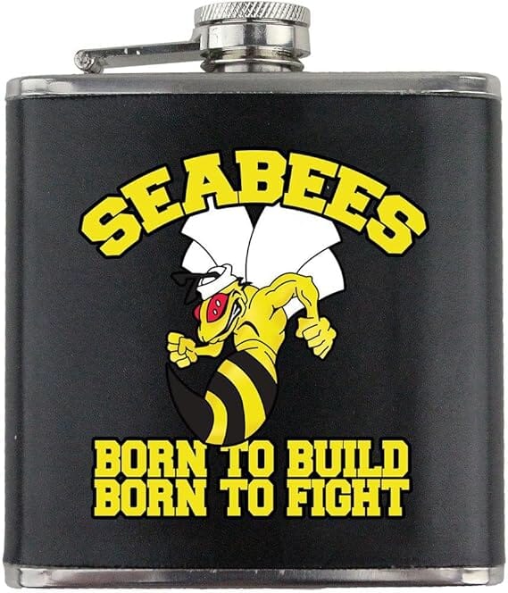 Seabees Born to Fight Leather Wrapped 6oz. Flask Flasks 