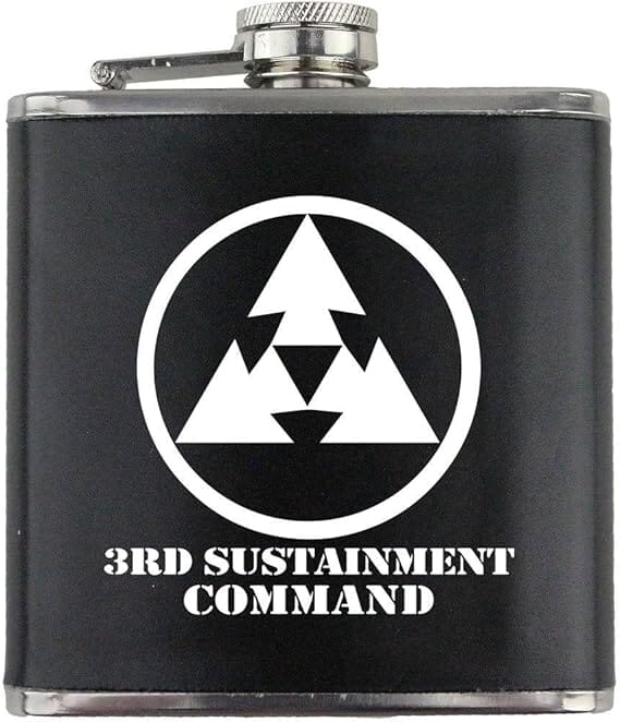 Army 3rd Sustainment Command Subdued Stainless Steel Leather Wrapped 6oz. Flask Flasks 