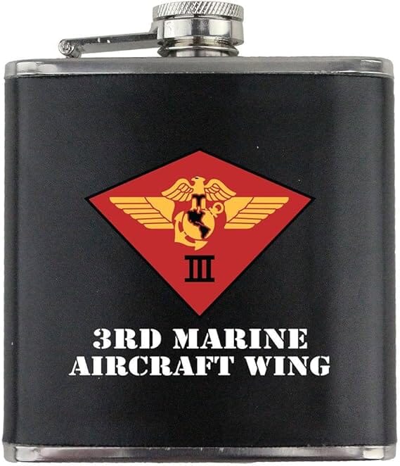 3rd Marine Aircraft Wing Full Color Stainless Steel Leather Wrapped 6oz. Flask Flasks 