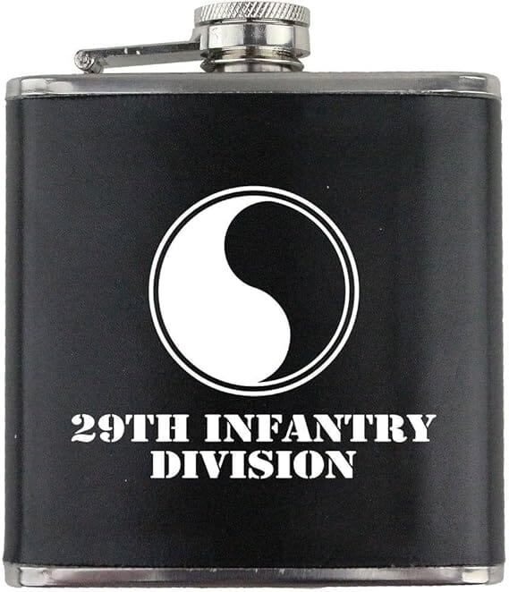 Army 29th Infantry Division Subdued Stainless Steel Leather Wrapped 6oz. Flask Flasks 