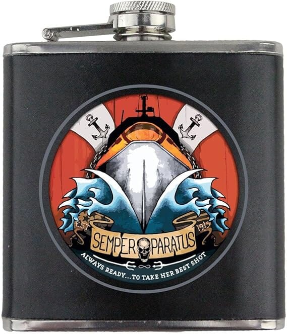 Coast Guard Semper Paratus Tattoo Design Leather Wrapped 6oz. Flask Flasks 