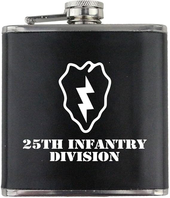 Army 25th Infantry Division Subdued Stainless Steel Leather Wrapped 6oz. Flask Flasks 